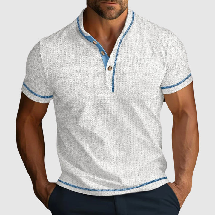 Men's Textured Knit Henley Polo Shirt
