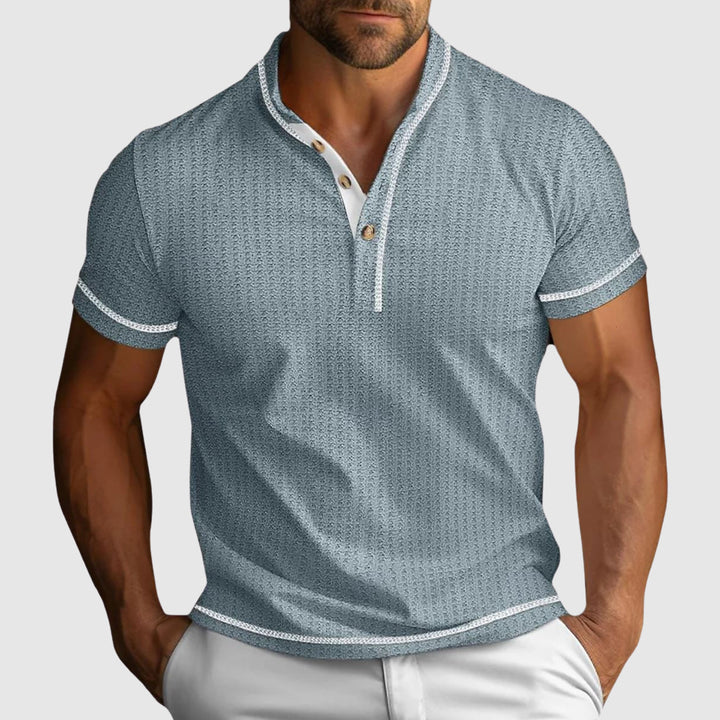 Men's Textured Knit Henley Polo Shirt