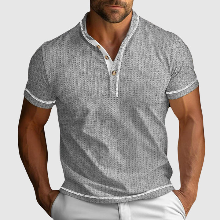 Men's Textured Knit Henley Polo Shirt