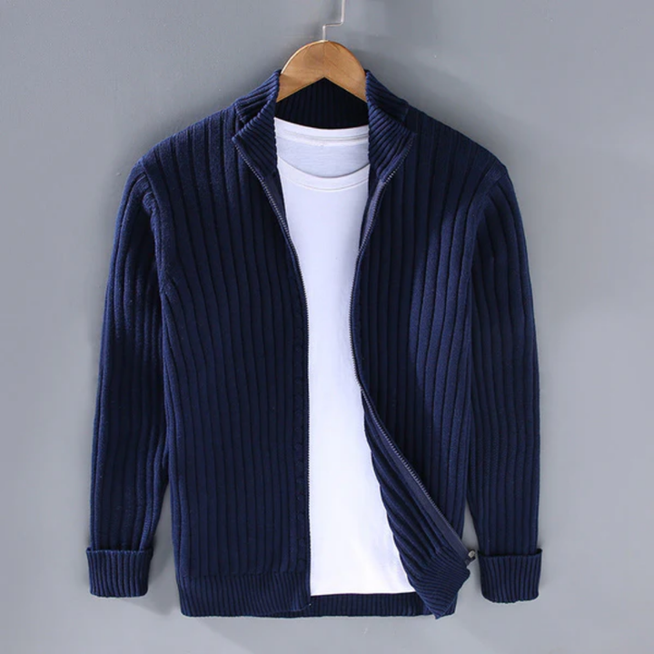 Men's Chunky Ribbed Zip-Up Knit Cardigan