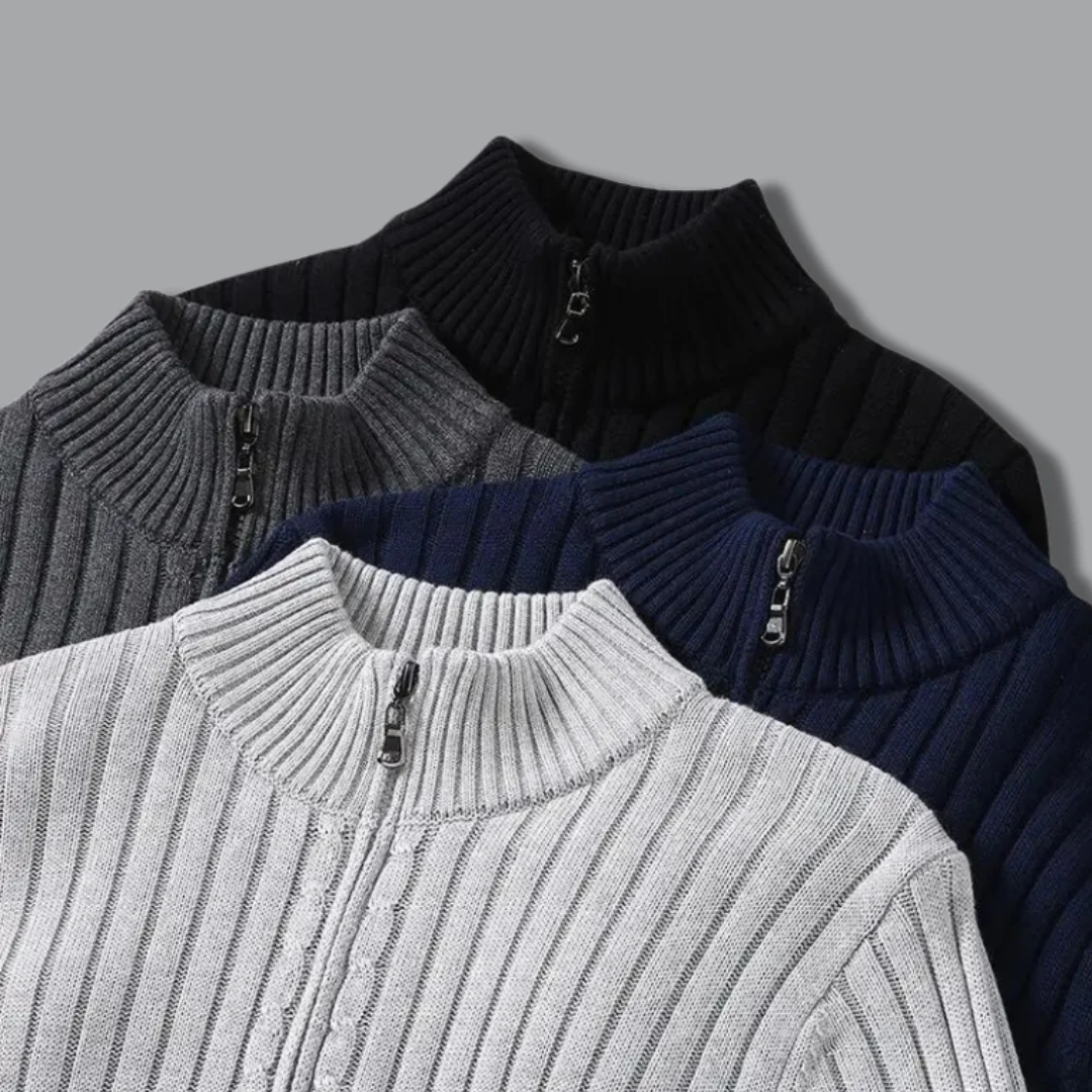 Men's Chunky Ribbed Zip-Up Knit Cardigan