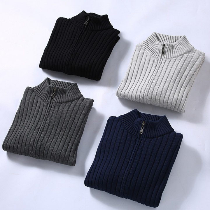 Men's Chunky Ribbed Zip-Up Knit Cardigan