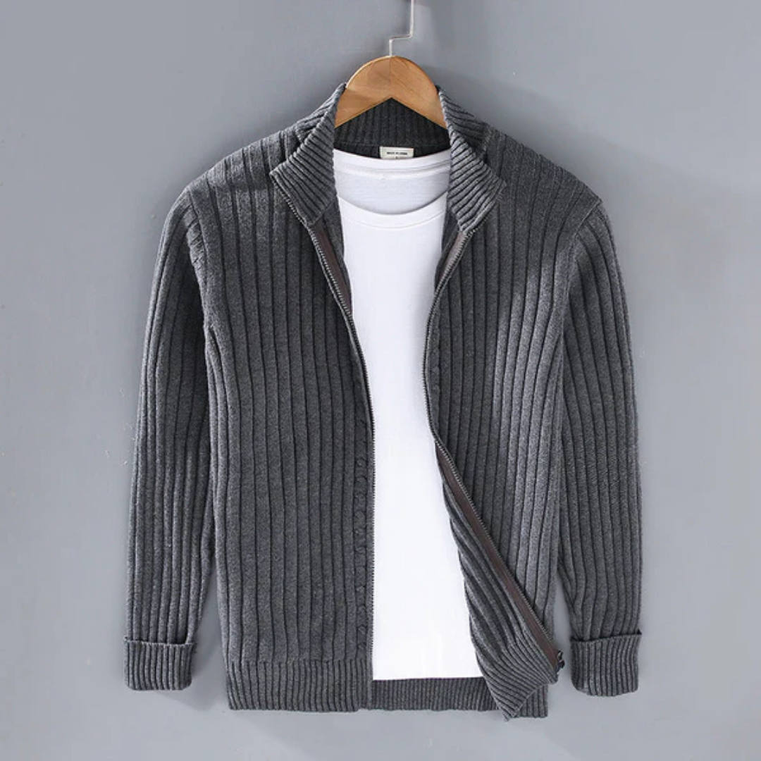 Men's Chunky Ribbed Zip-Up Knit Cardigan