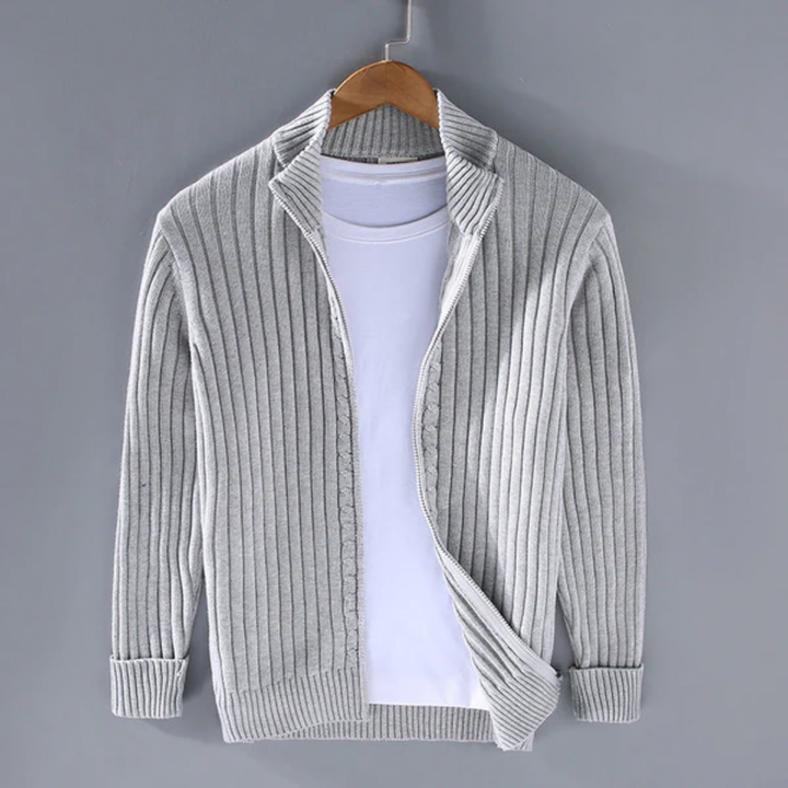 Men's Chunky Ribbed Zip-Up Knit Cardigan
