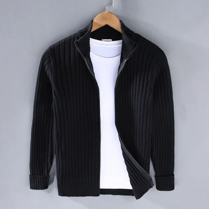 Men's Chunky Ribbed Zip-Up Knit Cardigan
