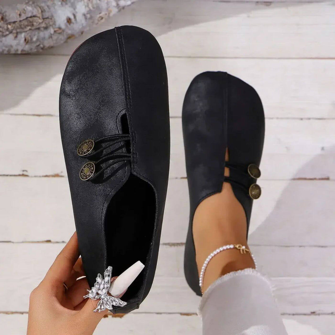 Women's Leather Orthopedic Loafers with Button Detail