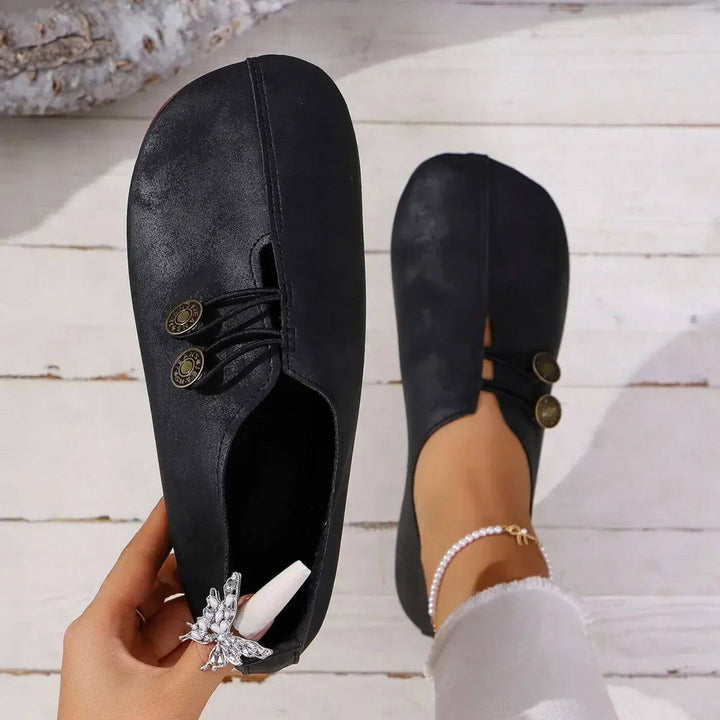 Women's Leather Orthopedic Loafers with Button Detail