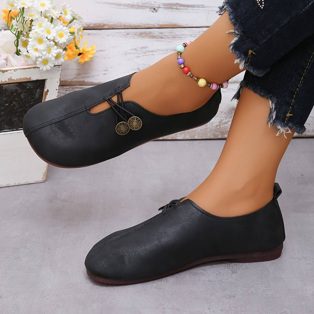 Women's Leather Orthopedic Loafers with Button Detail