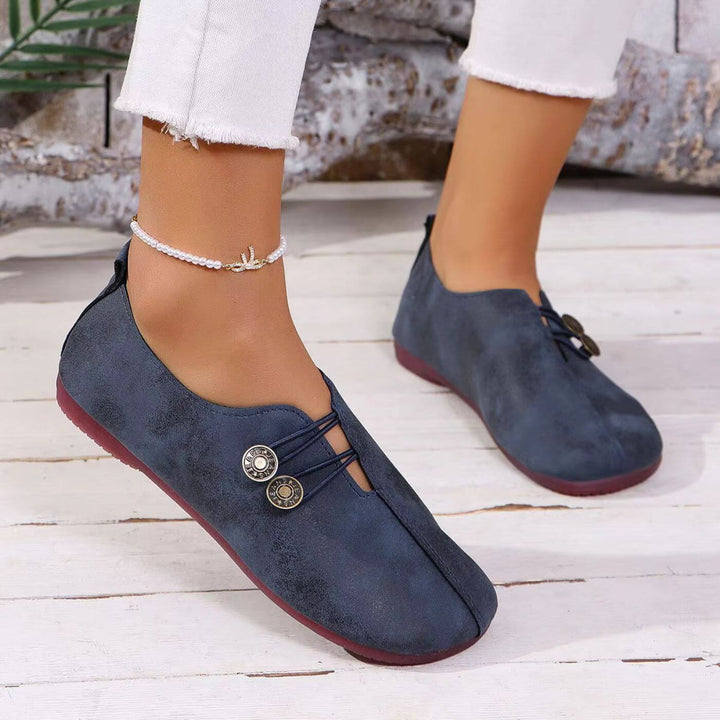 Women's Leather Orthopedic Loafers with Button Detail