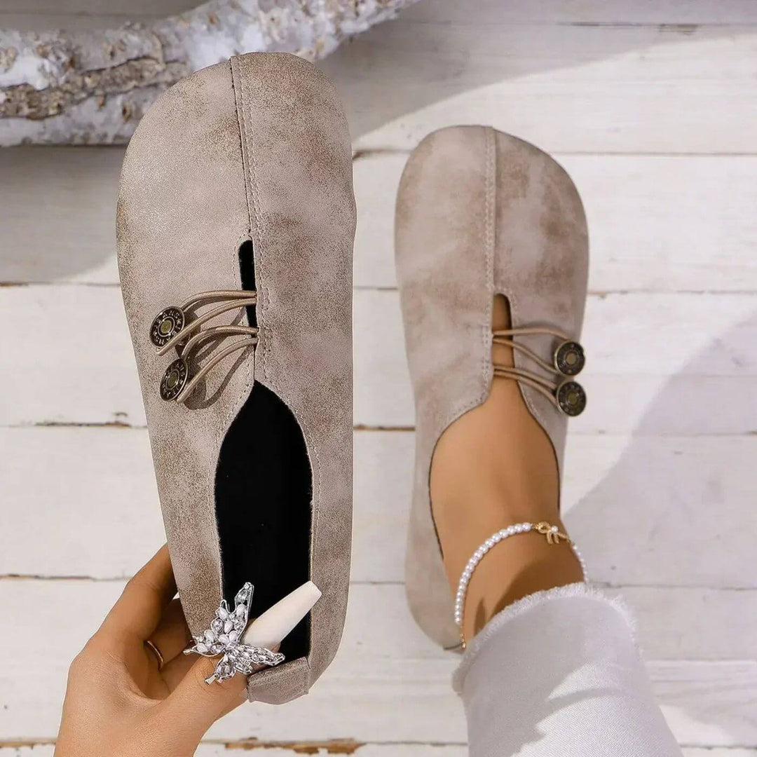 Women's Leather Orthopedic Loafers with Button Detail