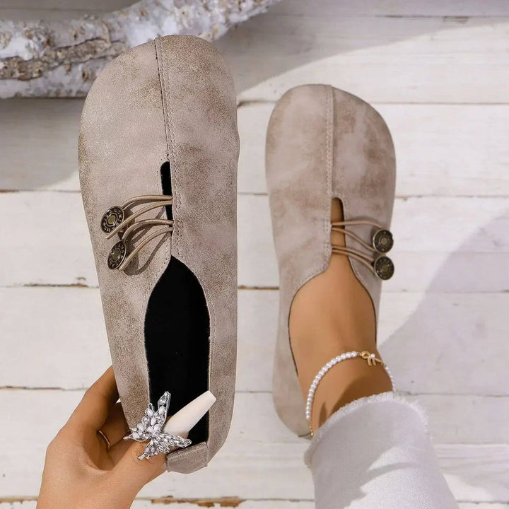 Women's Leather Orthopedic Loafers with Button Detail