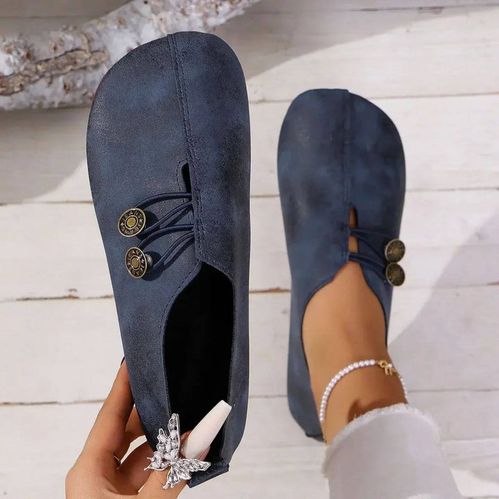Women's Leather Orthopedic Loafers with Button Detail
