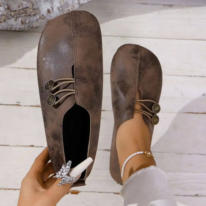 Women's Leather Orthopedic Loafers with Button Detail