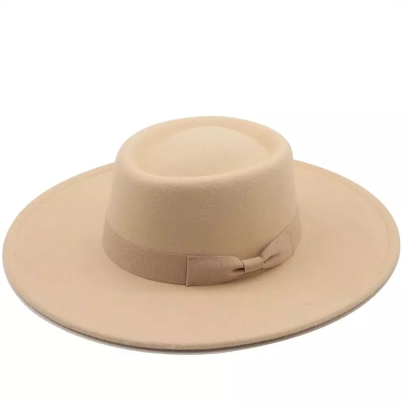 Wide Brim Organic Cotton Porkpie Hat with Ribbon Band