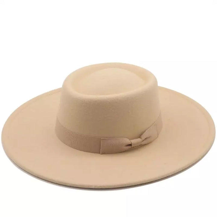 Wide Brim Organic Cotton Porkpie Hat with Ribbon Band