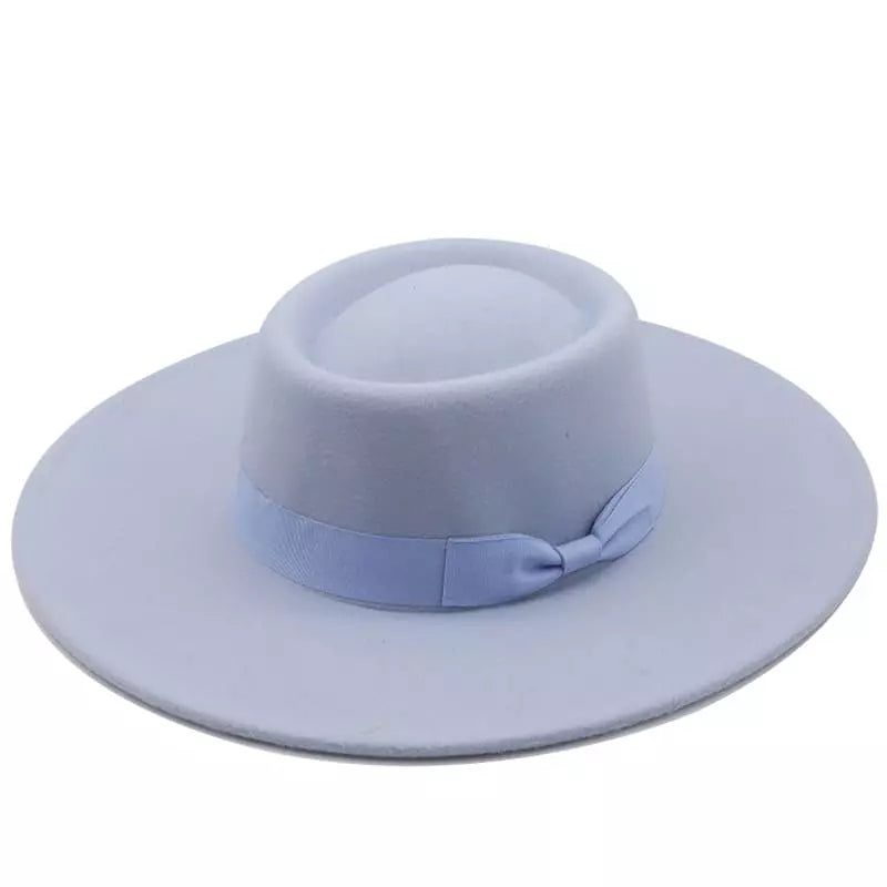 Wide Brim Organic Cotton Porkpie Hat with Ribbon Band