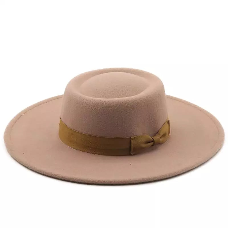 Wide Brim Organic Cotton Porkpie Hat with Ribbon Band