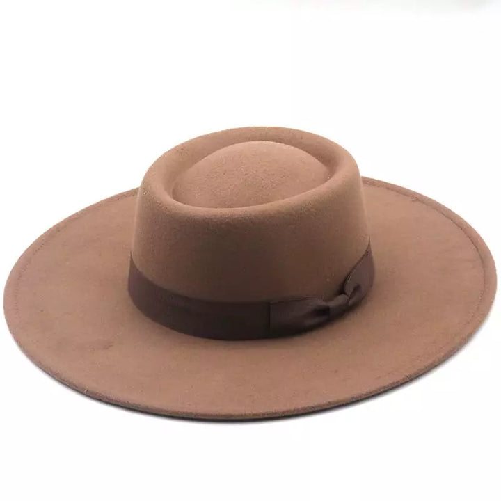 Wide Brim Organic Cotton Porkpie Hat with Ribbon Band