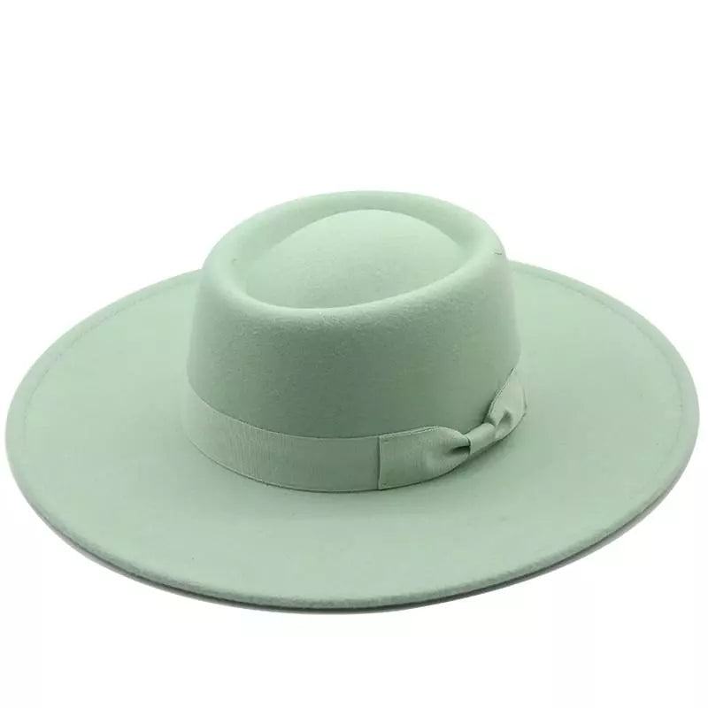 Wide Brim Organic Cotton Porkpie Hat with Ribbon Band