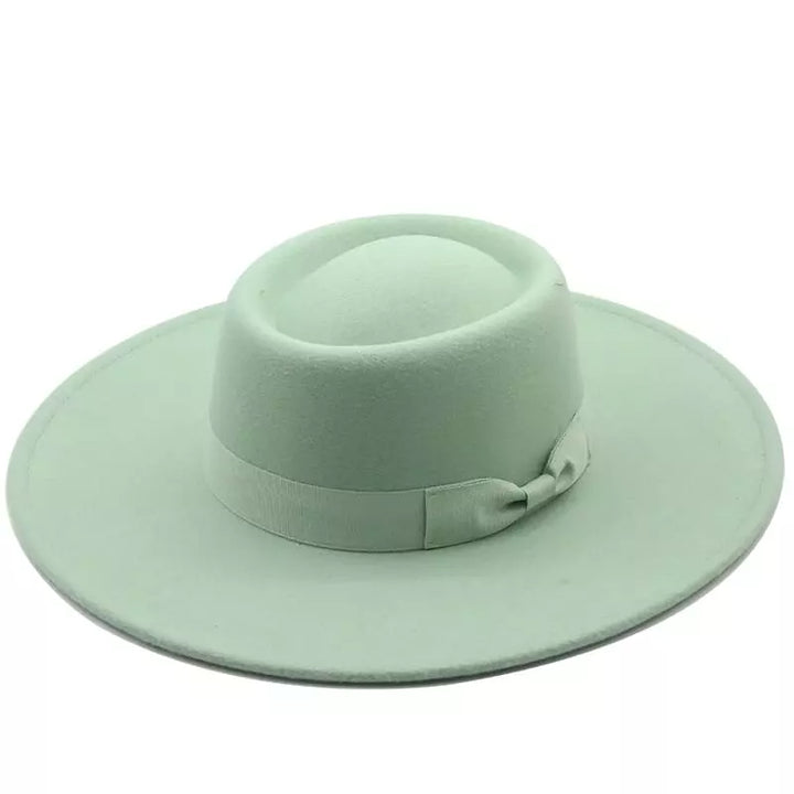 Wide Brim Organic Cotton Porkpie Hat with Ribbon Band
