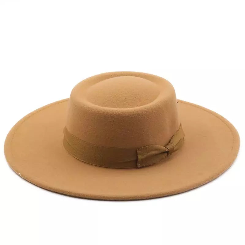 Wide Brim Organic Cotton Porkpie Hat with Ribbon Band
