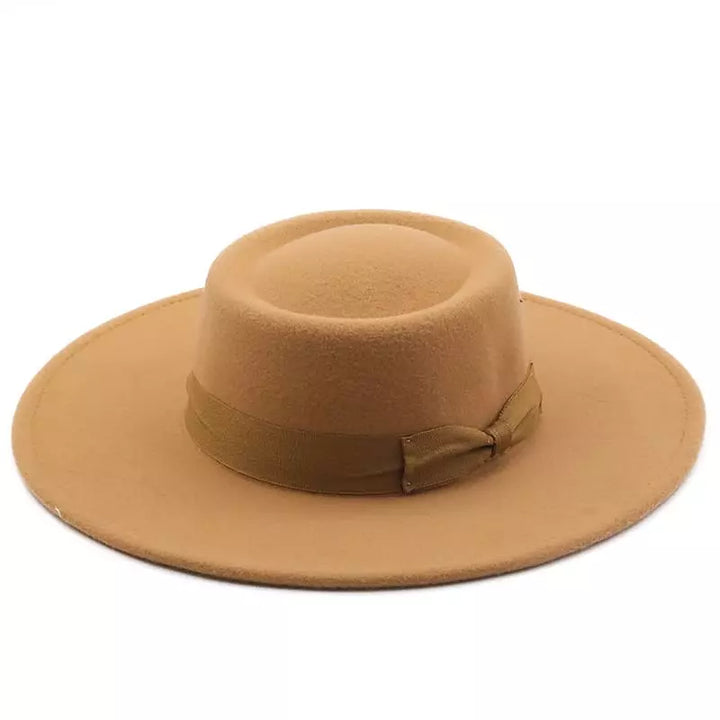 Wide Brim Organic Cotton Porkpie Hat with Ribbon Band