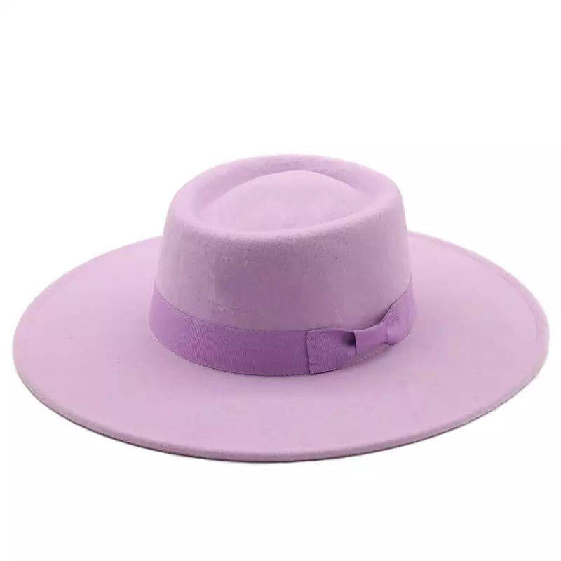 Wide Brim Organic Cotton Porkpie Hat with Ribbon Band