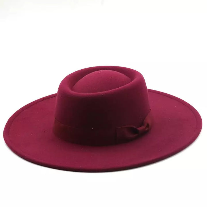 Wide Brim Organic Cotton Porkpie Hat with Ribbon Band