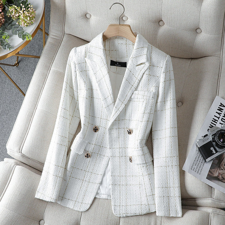 Tailored Plaid Tweed Blazer for Women