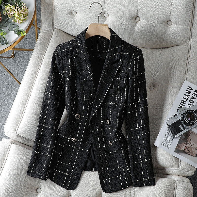 Tailored Plaid Tweed Blazer for Women