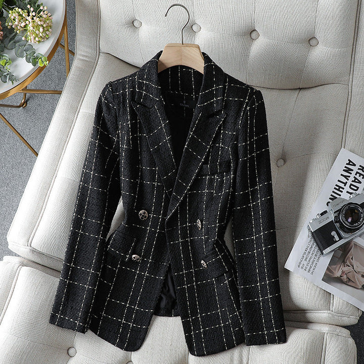Tailored Plaid Tweed Blazer for Women