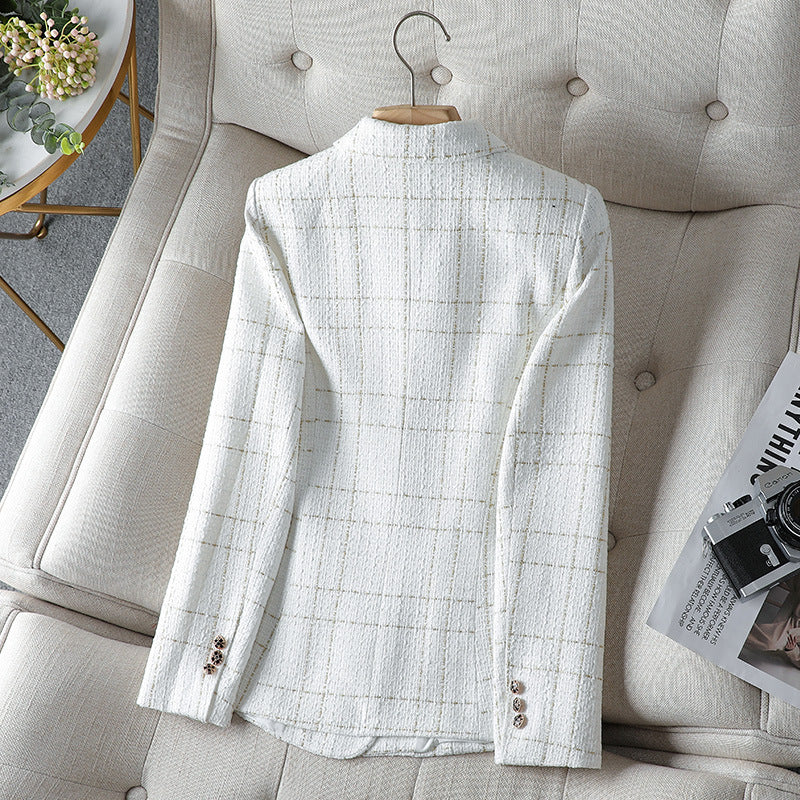Tailored Plaid Tweed Blazer for Women
