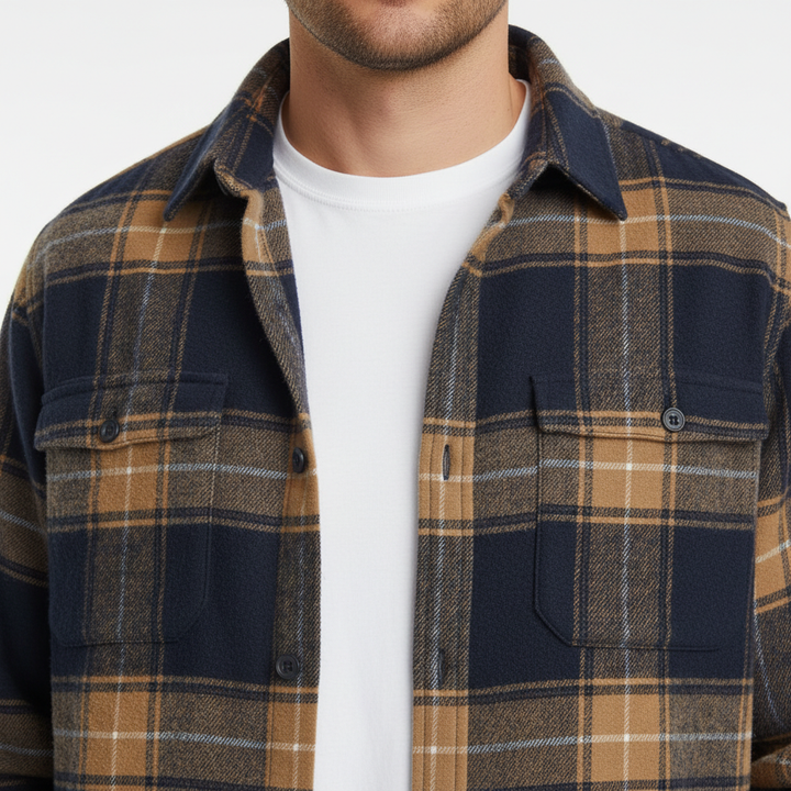 Men's Plaid Flannel Shirt with Button-Down Collar