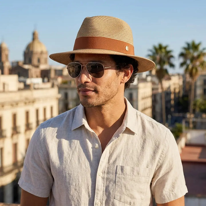 Woven Straw Panama Hat with Ribbon Band