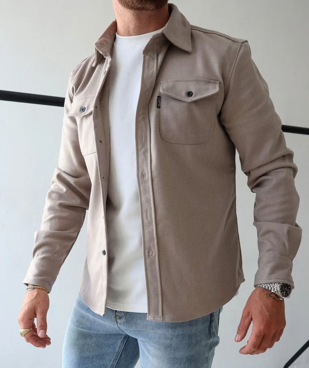 Men's Shirt Jacket with Dual Chest Pockets