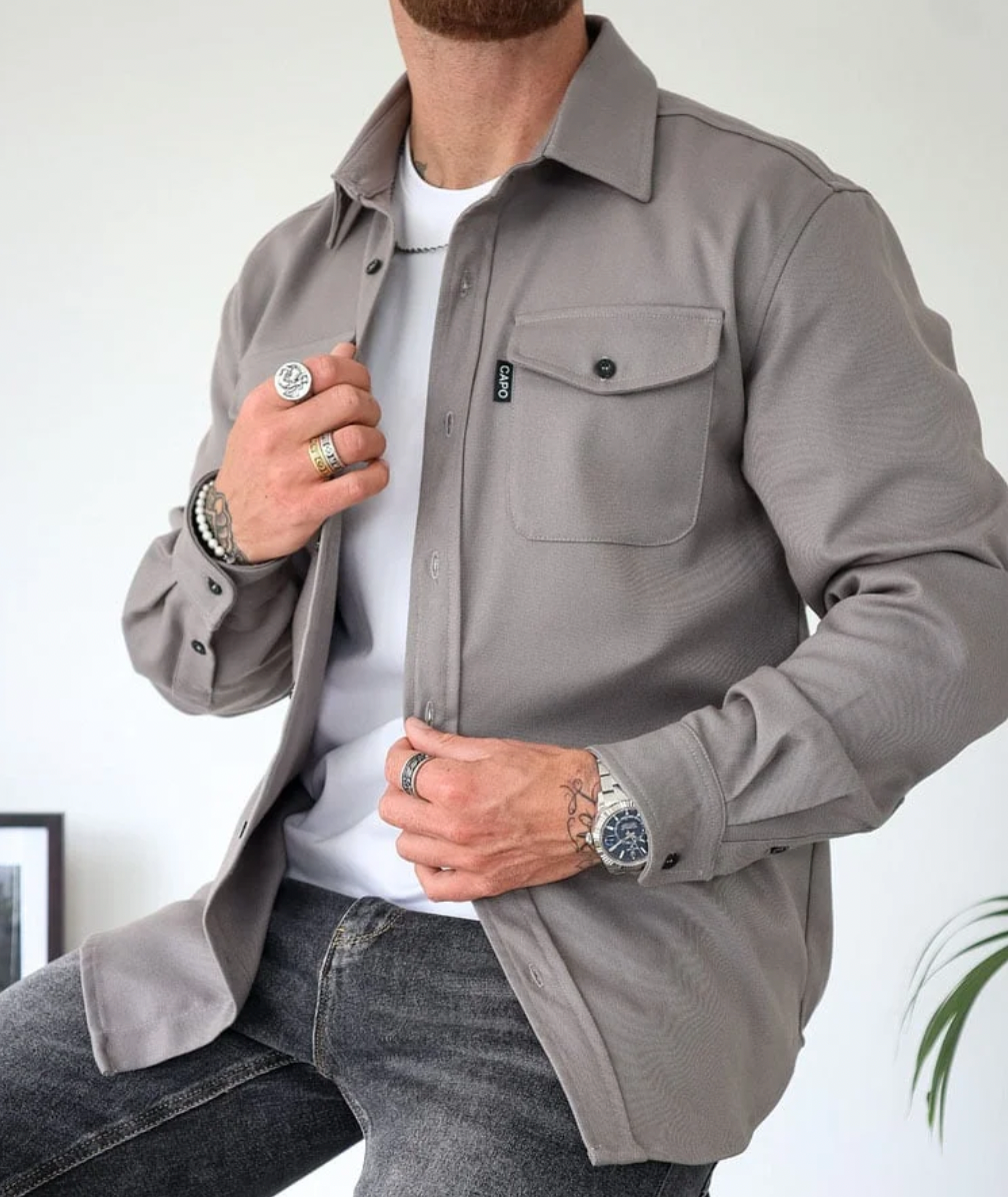 Men's Shirt Jacket with Dual Chest Pockets