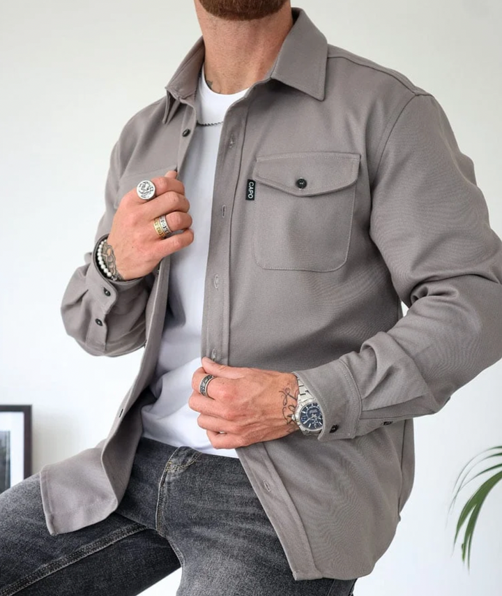 Men's Shirt Jacket with Dual Chest Pockets