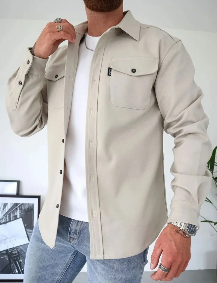 Men's Shirt Jacket with Dual Chest Pockets