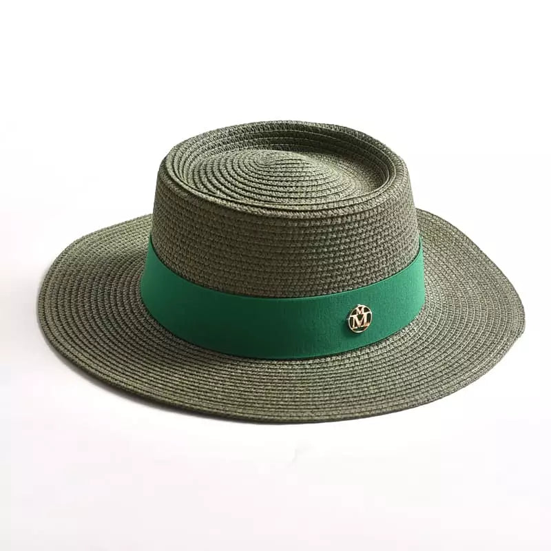 Women's Straw Porkpie Hat with Ribbon Band