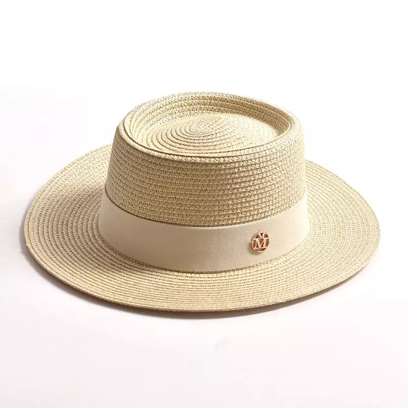 Women's Straw Porkpie Hat with Ribbon Band