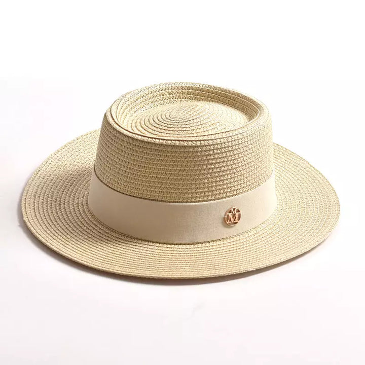 Women's Straw Porkpie Hat with Ribbon Band