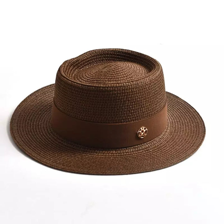 Women's Straw Porkpie Hat with Ribbon Band