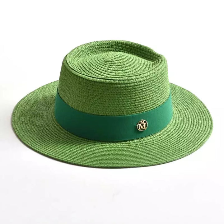 Women's Straw Porkpie Hat with Ribbon Band
