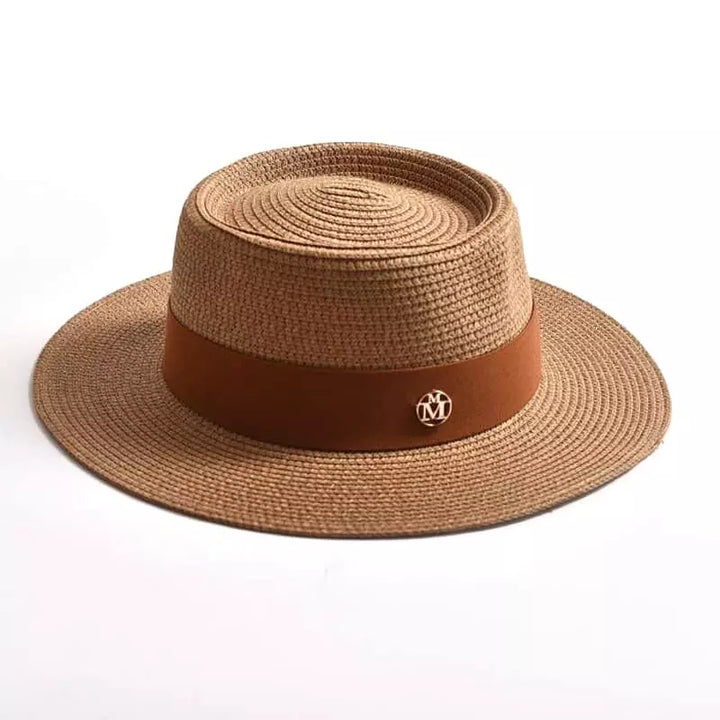 Women's Straw Porkpie Hat with Ribbon Band