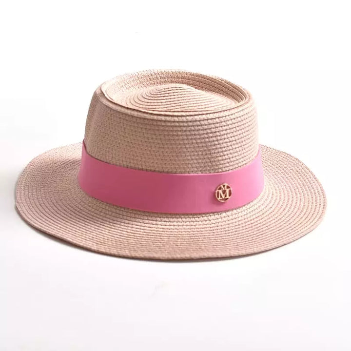 Women's Straw Porkpie Hat with Ribbon Band