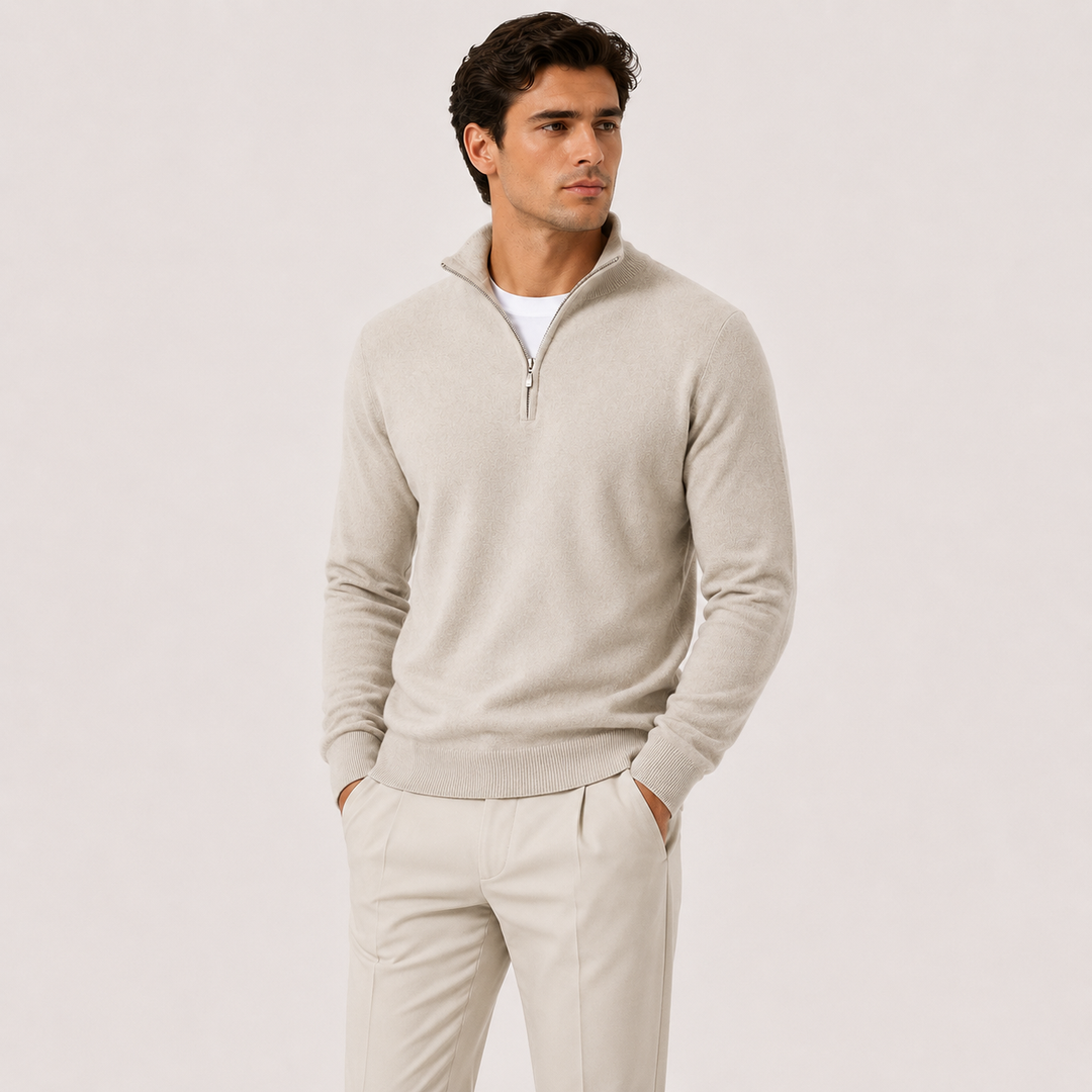 Men's Knit Quarter-Zip Sweater with Mock Neck