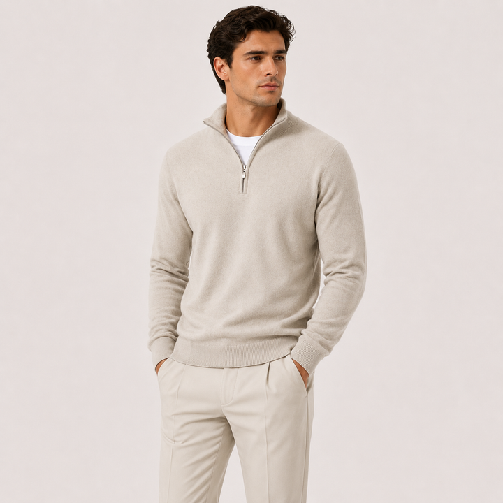 Men's Knit Quarter-Zip Sweater with Mock Neck