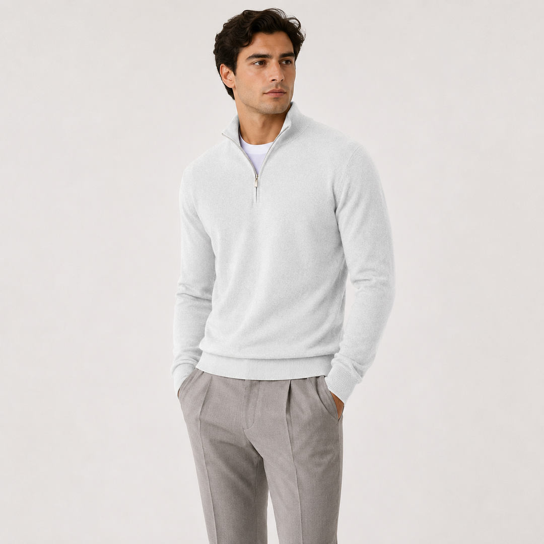 Men's Knit Quarter-Zip Sweater with Mock Neck