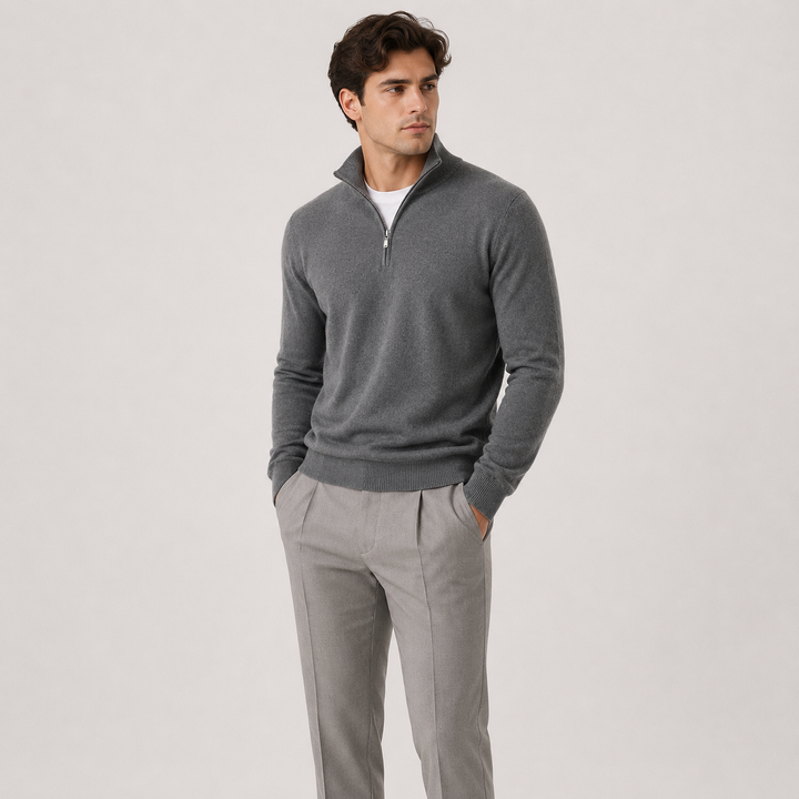 Men's Knit Quarter-Zip Sweater with Mock Neck