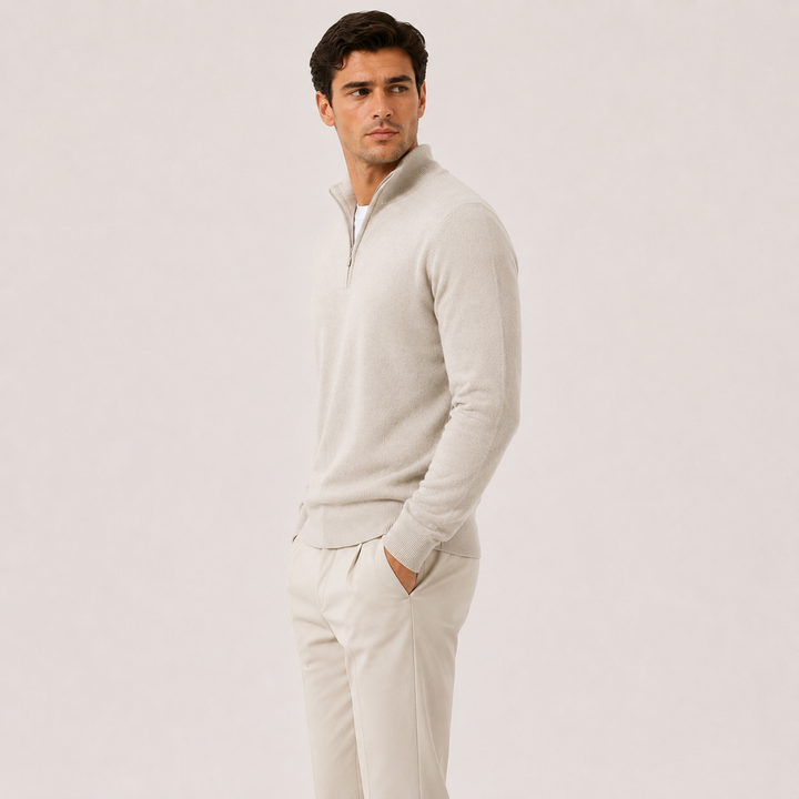 Men's Knit Quarter-Zip Sweater with Mock Neck